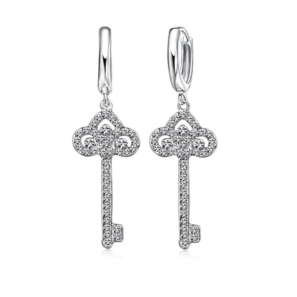 💎 Key Love 925 Sterling Silver Earrings With Necklace Set Bundle Gift - Picture 4 of 5